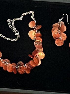 Orange Disc Necklace and Earrings